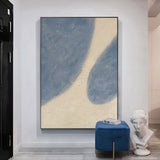 blue and white minimalist painting framed minimalist modern abstract geometric art for living room