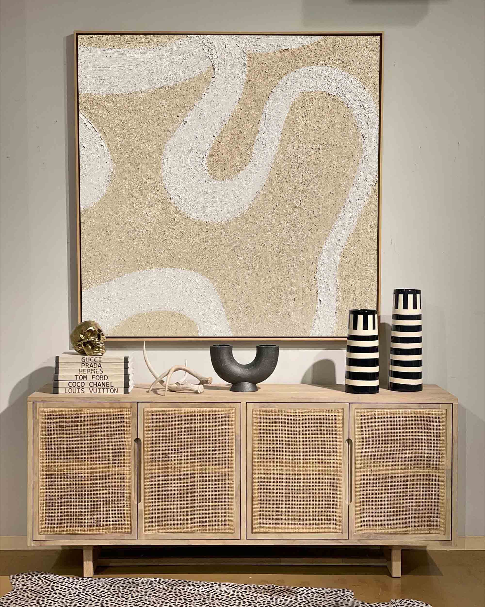 beige and white simple minimalist line art framed square canvas painting minimalist