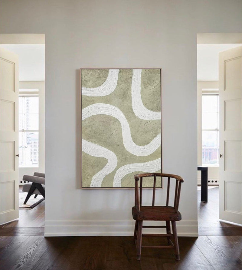 green and white minimalist line art framed minimalist acrylic painting minimal art style