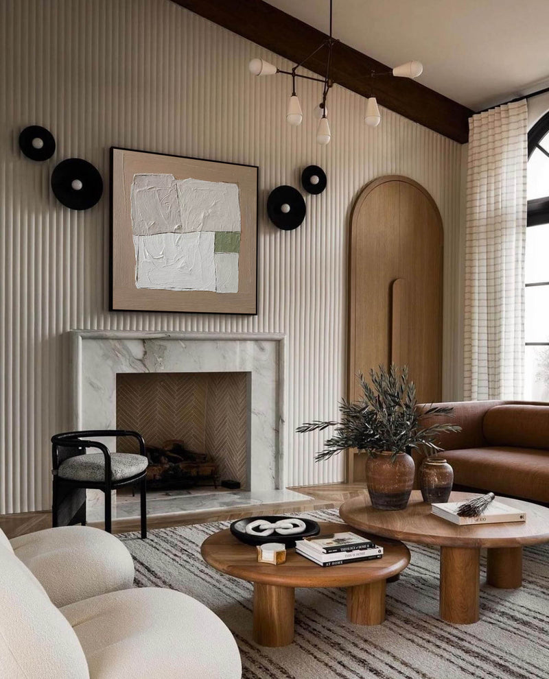 textured neutral minimalist geometric wall art for minimalist living room