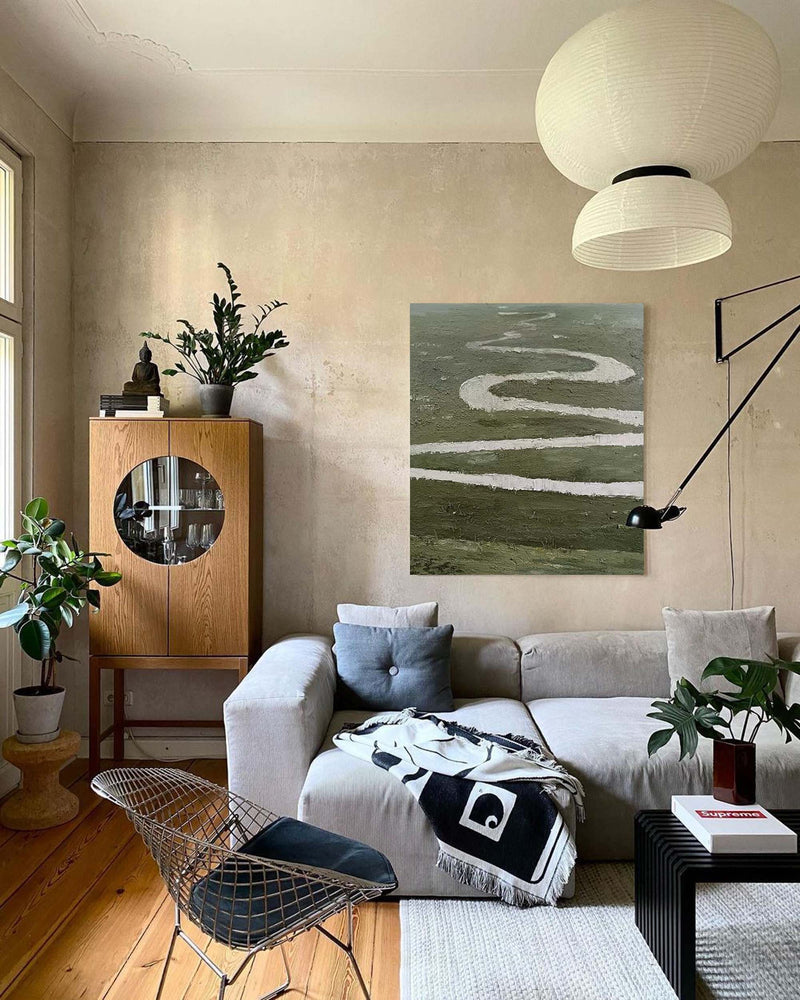 minimalist landscape acrylic painting green minimal landscape art minimalist art for living room