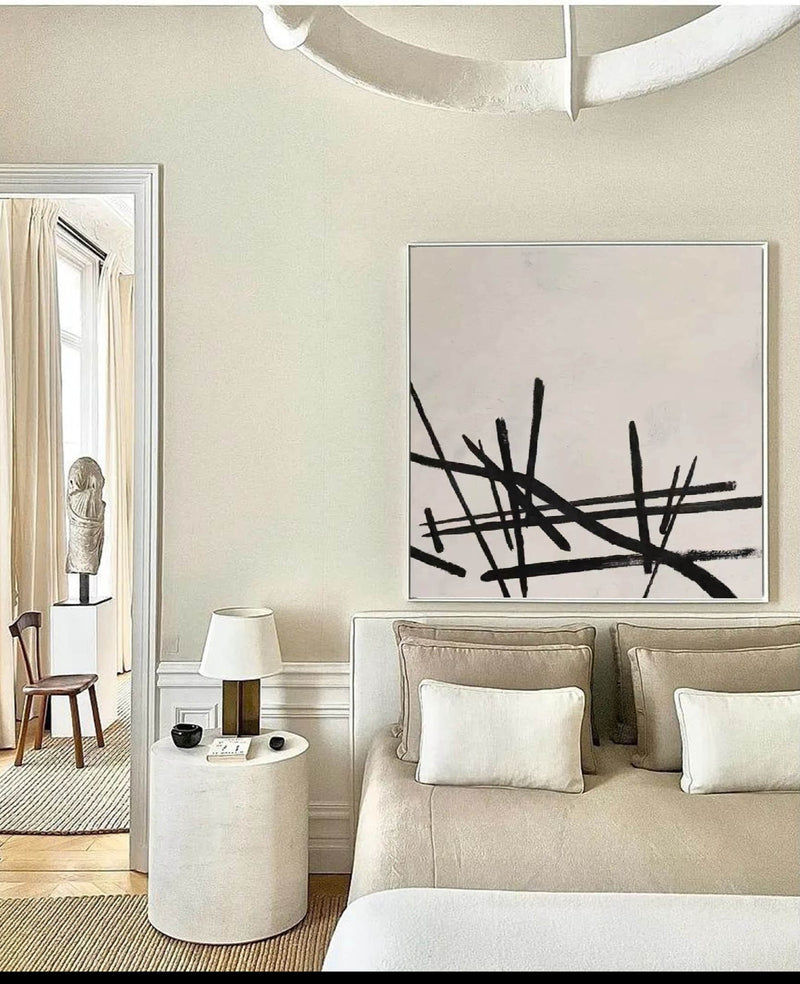black and white abstract minimalist line art contemporary minimalist painting