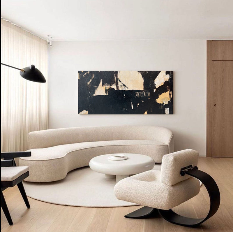 oversized black and beige modern minimalist art extra large abstract minimalist wall art japanese minimalist painting